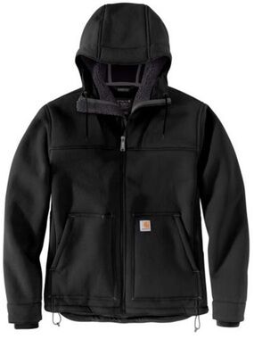 CARHARTT - RAIN DEFENDER Black Sherpa-Lined Hooded Work Jacket with Zip Front